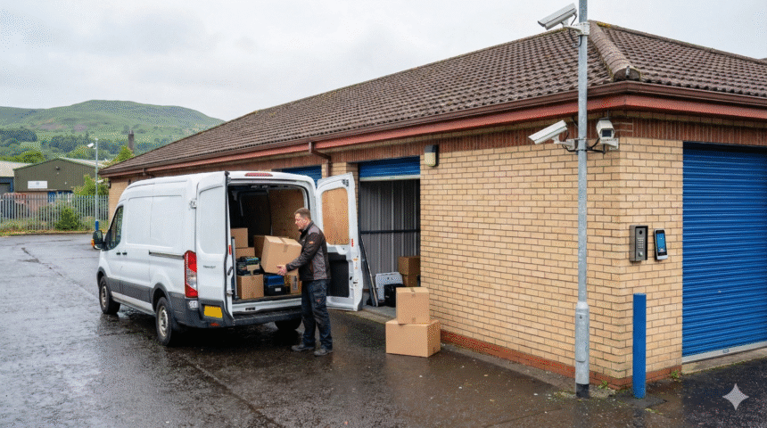 Businessman unloading his work van at Locked Self Storage Alloa for business storage in Alloa.