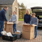 Family packing boxes at home before using self storage near Coalsnaughton