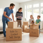 Family preparing boxes containing their belongings to take to a facility offering Self Storage Near Sauchie. The former Alloa Police Station has been transformed by Locked Self Storage Alloa and now offers Self Storage in Clackmannanshire.
