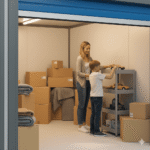 Family organising belongings inside a Strongholds modular storage unit to take to Locked Self Storage Alloa, a storage facility in Clackmannanshire offering Self Storage Near Tillicoultry.