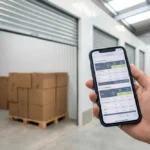 Self storage prices in Alloa shown with a price comparison on a smartphone and a clean storage unit in the background