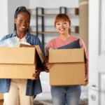 Students packing boxes ready for student storage in Alloa over the summer break