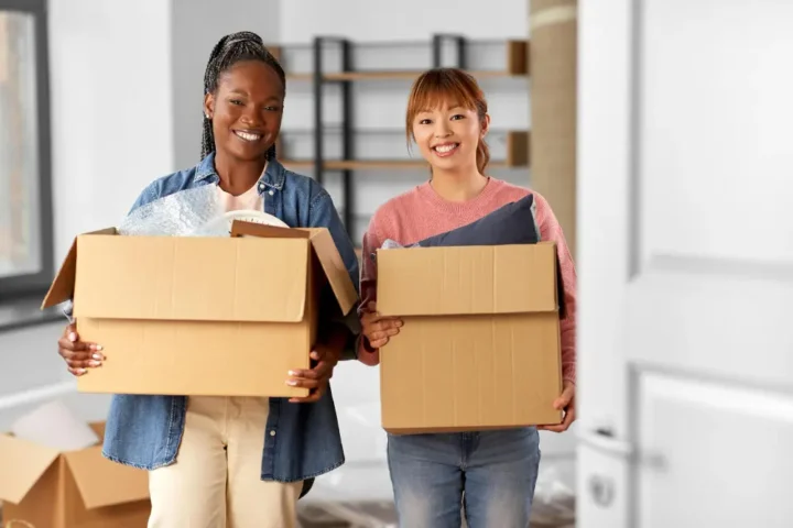 Students packing boxes ready for student storage in Alloa over the summer break