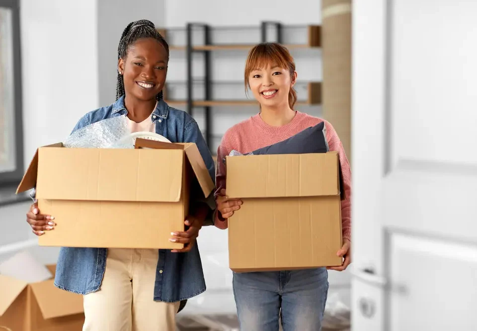 Students packing boxes ready for student storage in Alloa over the summer break